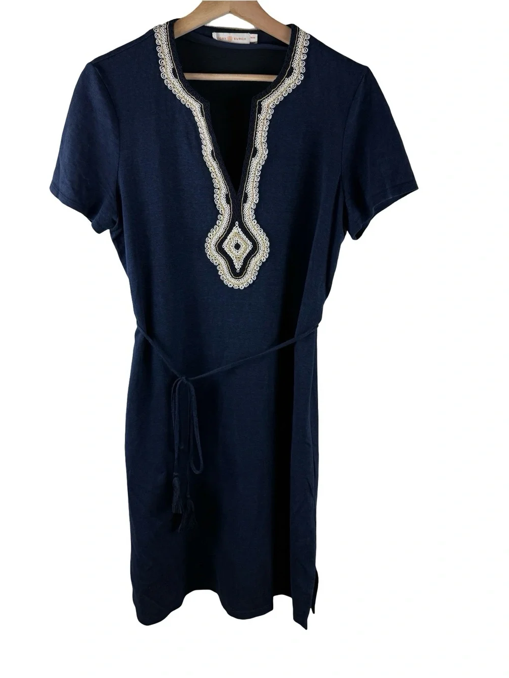 Tory Burch Liliana Linen Dress Tie Waist Blue Medium